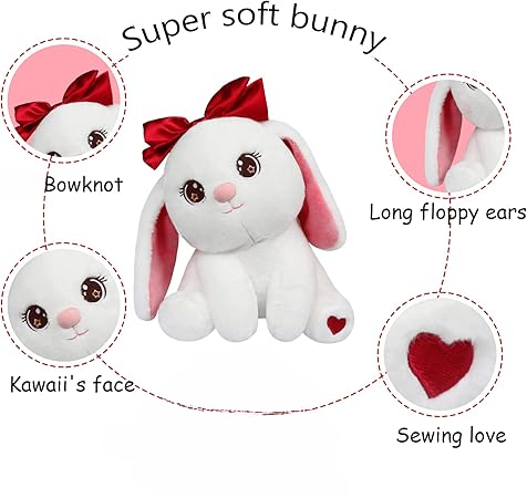 Princess Style Bow Bunny Rabbit Plushie | Fluffy & Soft Stuffed Animal Plush Toy For Kids β 22 Cm (random Color).