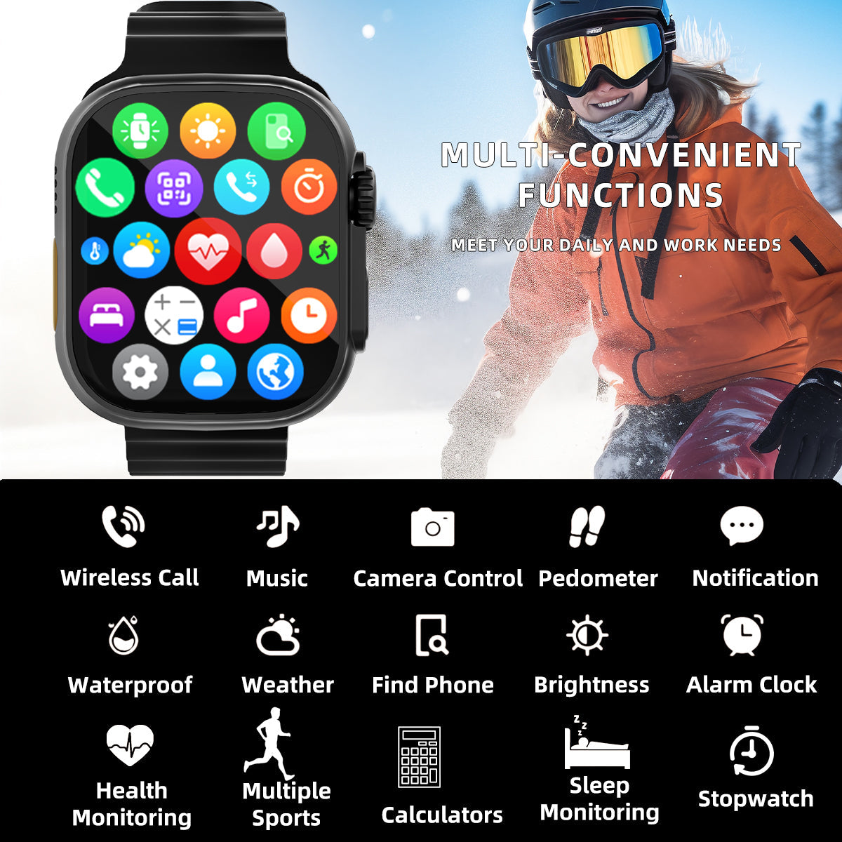 2.01'' Smart Watch with Message Answer Call Sleep Health Monitoring Sports Pedometer Information Alerts For iPhone Android.
