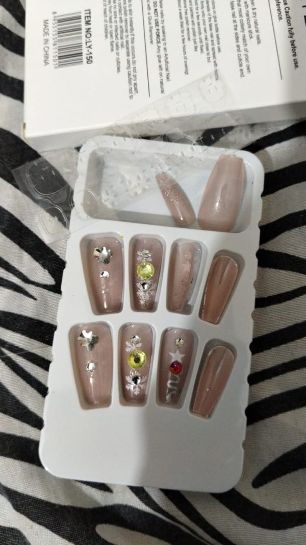 10 Pcs Fake Nails False Nails Wearable Nails Stylish Pattern Artificial Nails | Fake Nails For Girls | Artificial Nails For Women With Sticking Dots ( Random Design ).