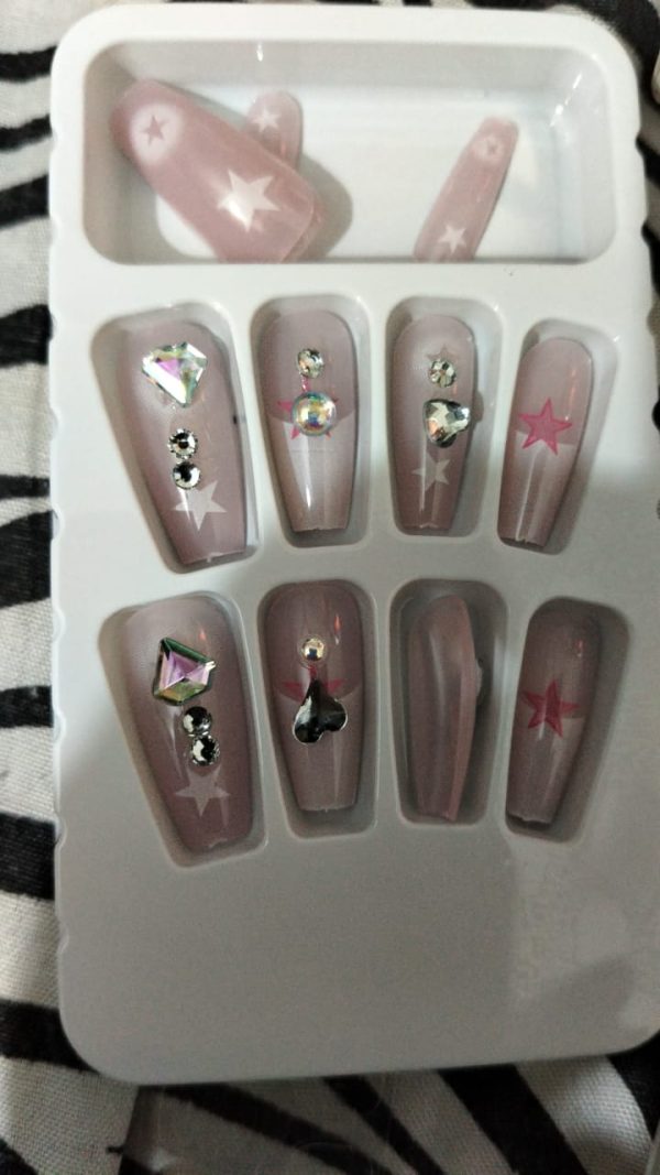 10 Pcs Fake Nails False Nails Wearable Nails Stylish Pattern Artificial Nails | Fake Nails For Girls | Artificial Nails For Women With Sticking Dots ( Random Design ).