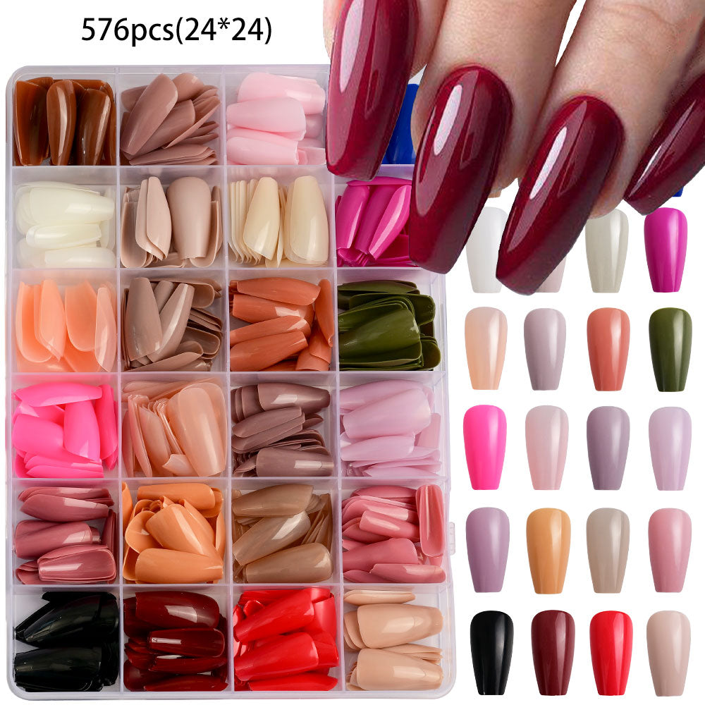 576Pcs Medium-Long Coffin Press-On Nails 💅 | Matte Full Cover False Nails