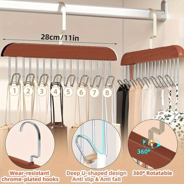 8 Hooks Wooden Clothes Hanger With Tie Rack Belt Hangers With 360°rotating.