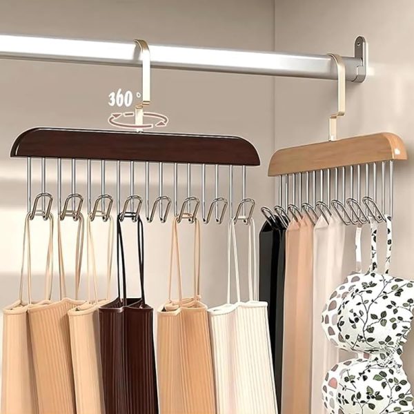 8 Hooks Wooden Clothes Hanger With Tie Rack Belt Hangers With 360°rotating.