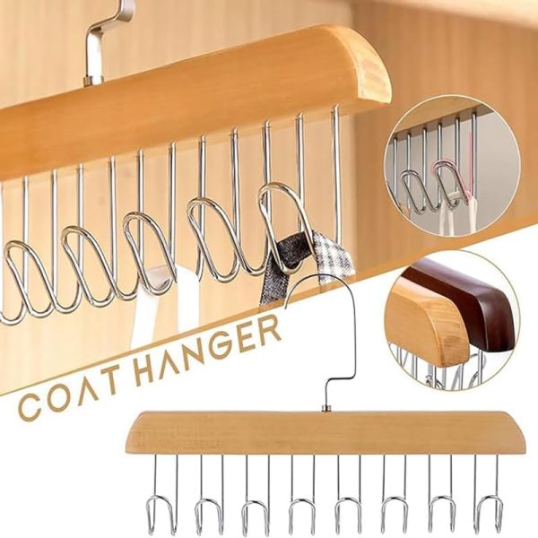 8 Hooks Wooden Clothes Hanger With Tie Rack Belt Hangers With 360°rotating.