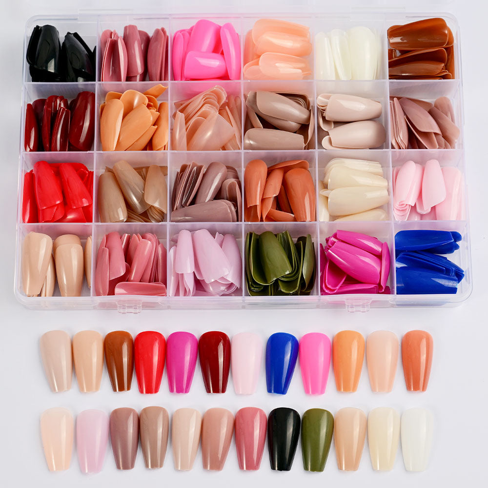 576Pcs Medium-Long Coffin Press-On Nails 💅 | Matte Full Cover False Nails
