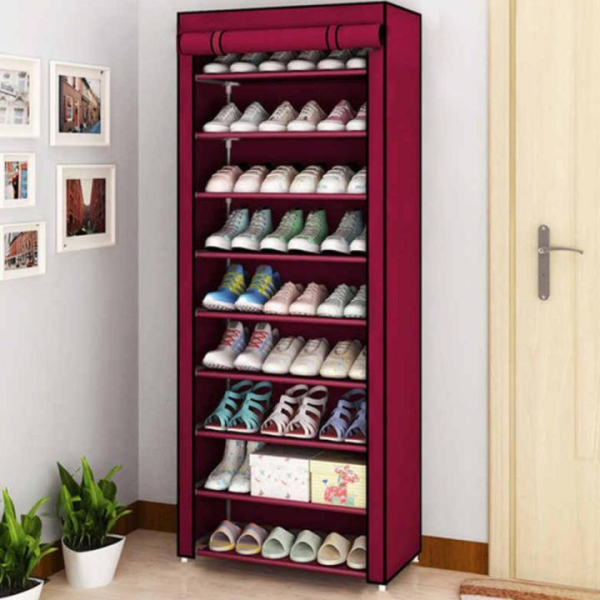 9 Layer Portable Dustproof Shoe Rack Non-woven Shoe Rack Storage Bag Closet Household Shoe Storage Rack Storage Cabinet (random Color).