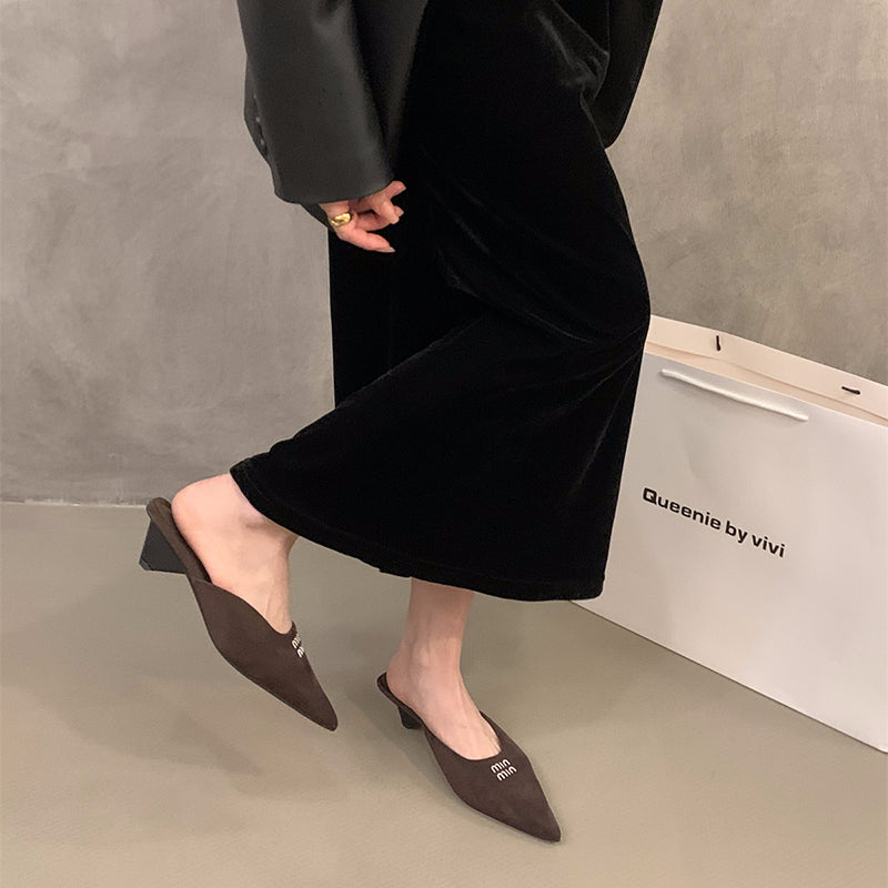 Pointed Toe Women Mules Slippers Shoes Fashion Shallow Slip On Slides Design Style Low Heels Banquet Party Sandals Shoes.