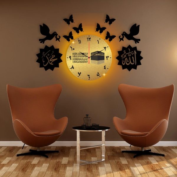 Allah Muhammad With Butterflies Dial Electric Wall Clock /decorative Unique Wall Décor Clock For Home Decor Living Room And Offices.