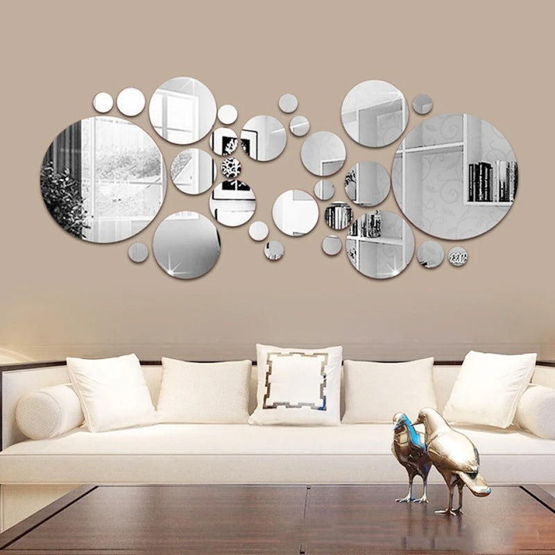 26/32pcs Round 3D Mirror Wall Sticker 15cm DIY TV Background Living Room Stickers Wall Decor Bedroom Bathroom Home Decoration