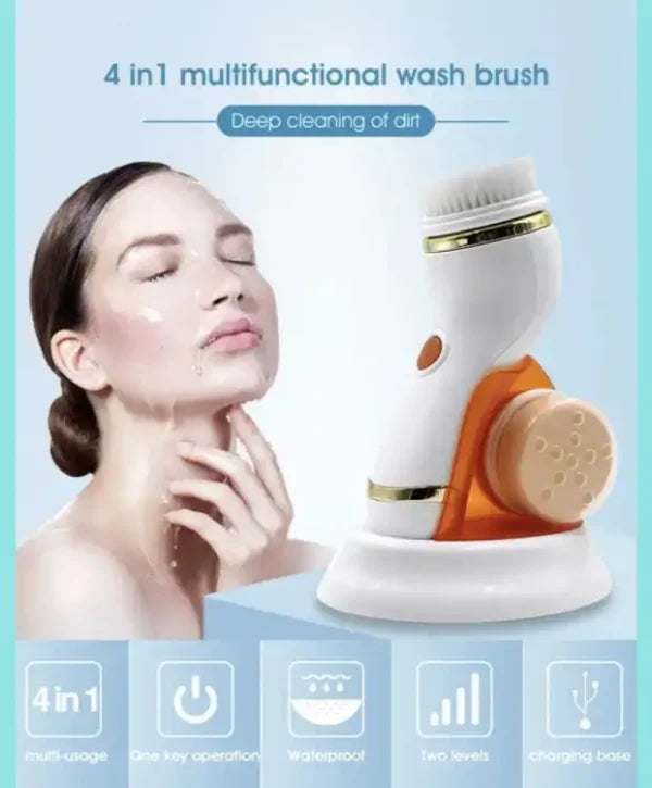 Cnaier 4 In 1 Electric Cleanser | Facial Cleansing Brush & Massager – Face Brush Set | Electric Rotating Face Scrubber For Deep Cleaning, Exfoliating, Blackhead Removing Ae-8286.