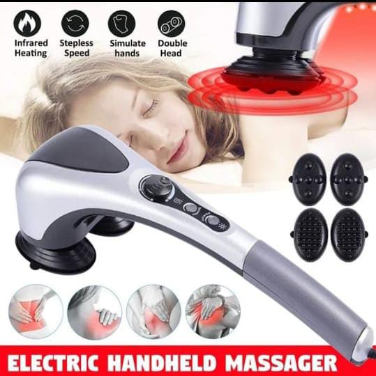 Double Head Full Body Massager Machine Variable Speed Far Infrared | Electric Facial Deep Tissue Fitness Massage Stick – Head Neck Waist Leg Muscles Pain Relief Massage Hammer – Handheld Deep Tissue Massager.
