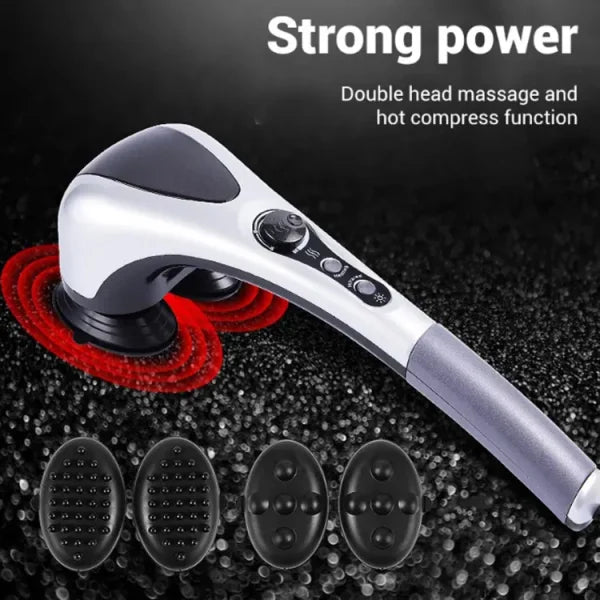 Double Head Full Body Massager Machine Variable Speed Far Infrared | Electric Facial Deep Tissue Fitness Massage Stick – Head Neck Waist Leg Muscles Pain Relief Massage Hammer – Handheld Deep Tissue Massager.