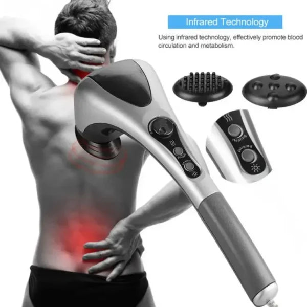 Double Head Full Body Massager Machine Variable Speed Far Infrared | Electric Facial Deep Tissue Fitness Massage Stick – Head Neck Waist Leg Muscles Pain Relief Massage Hammer – Handheld Deep Tissue Massager.
