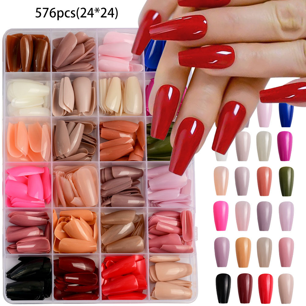 576Pcs Medium-Long Coffin Press-On Nails 💅 | Matte Full Cover False Nails