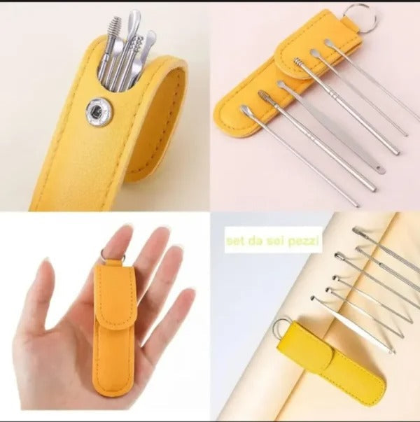 Ear Pick With Storage Bag Dig Ear Wax Remover Cleaner Care Portable Travel Kit Cleaner Spoon.