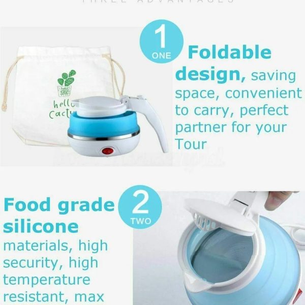 Fast Water Boiling 600 Ml Portable Kettle Travel Kettle Foods Boils Quickly Silicone Small Collapsible Foldable Electric Sports Bottles(random Color).