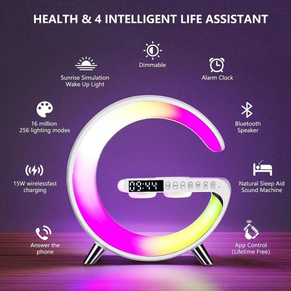 G63 Rgb Light Bluetooth Speaker With 10w Wireless Charging 4 In 1 Led Atmosphere Rgb Night Light Alarm Clock Desk Lamp Bluetooth Speaker Wireless Charging Modern.