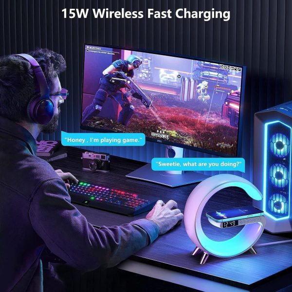 G63 Rgb Light Bluetooth Speaker With 10w Wireless Charging 4 In 1 Led Atmosphere Rgb Night Light Alarm Clock Desk Lamp Bluetooth Speaker Wireless Charging Modern.