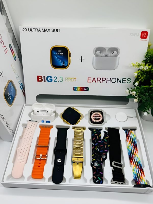 I20 Ultra Max Smart Watch | Premium Quality | 2.3 ” Big Display Screen | Watch For Men & Women | Watch For Kids | Watch For Boys | Airpods & 7 Straps In Box | 10 In 1 (random Color).