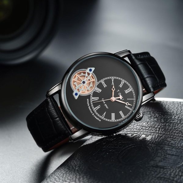 Men’s Watch Analog Leather Wrist Watch – Elegant Quartz Watch With Double Strap & 3atm Waterproof ( Random Color ).