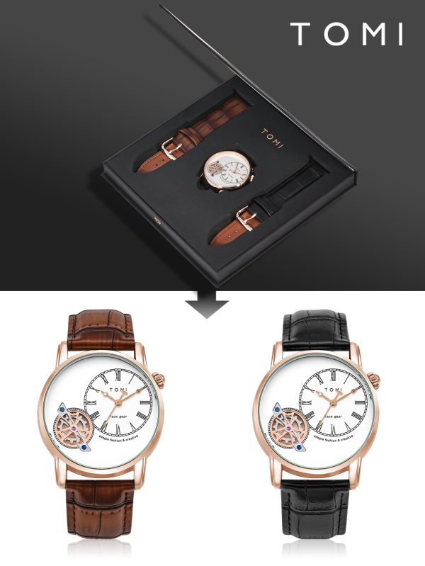 Men’s Watch Analog Leather Wrist Watch – Elegant Quartz Watch With Double Strap & 3atm Waterproof ( Random Color ).