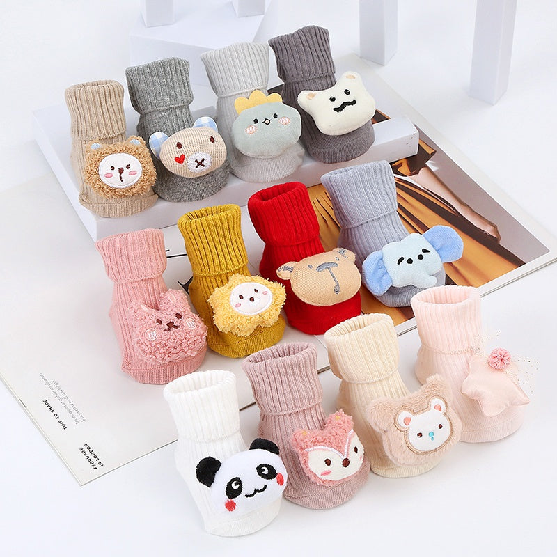 New Cute Cartoon Bear Baby Socks For Boys Girls Winter Soft Cotton Anti Slip Solid Newborn Toddler Sock Kids Thicken Socken.