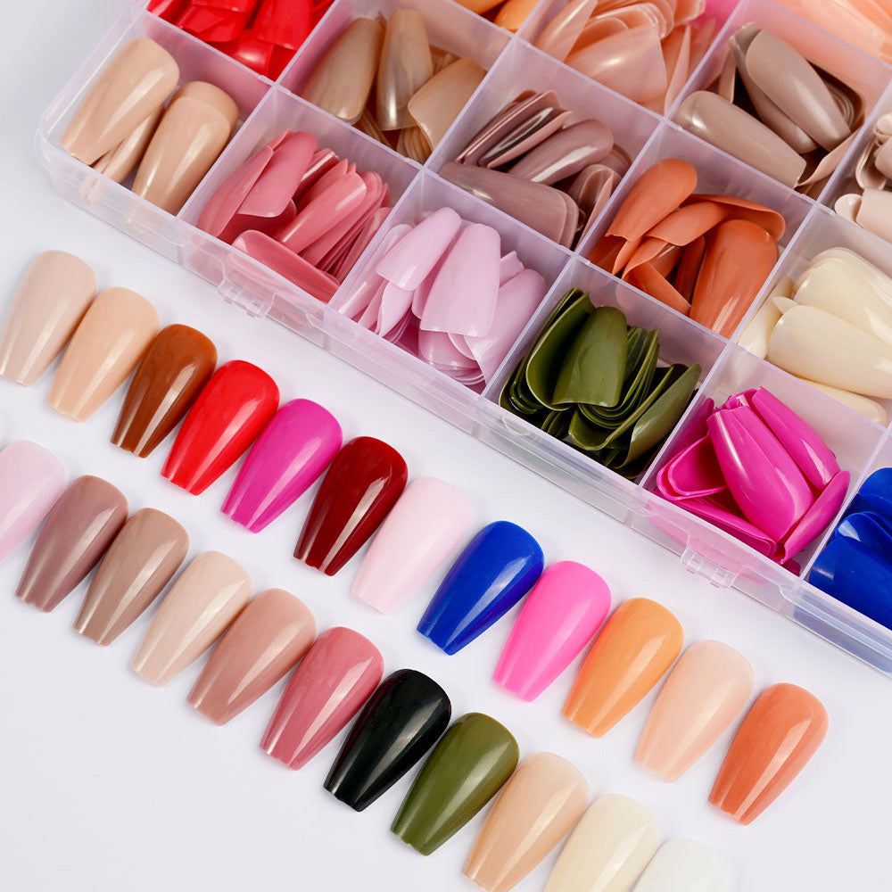 576Pcs Medium-Long Coffin Press-On Nails 💅 | Matte Full Cover False Nails