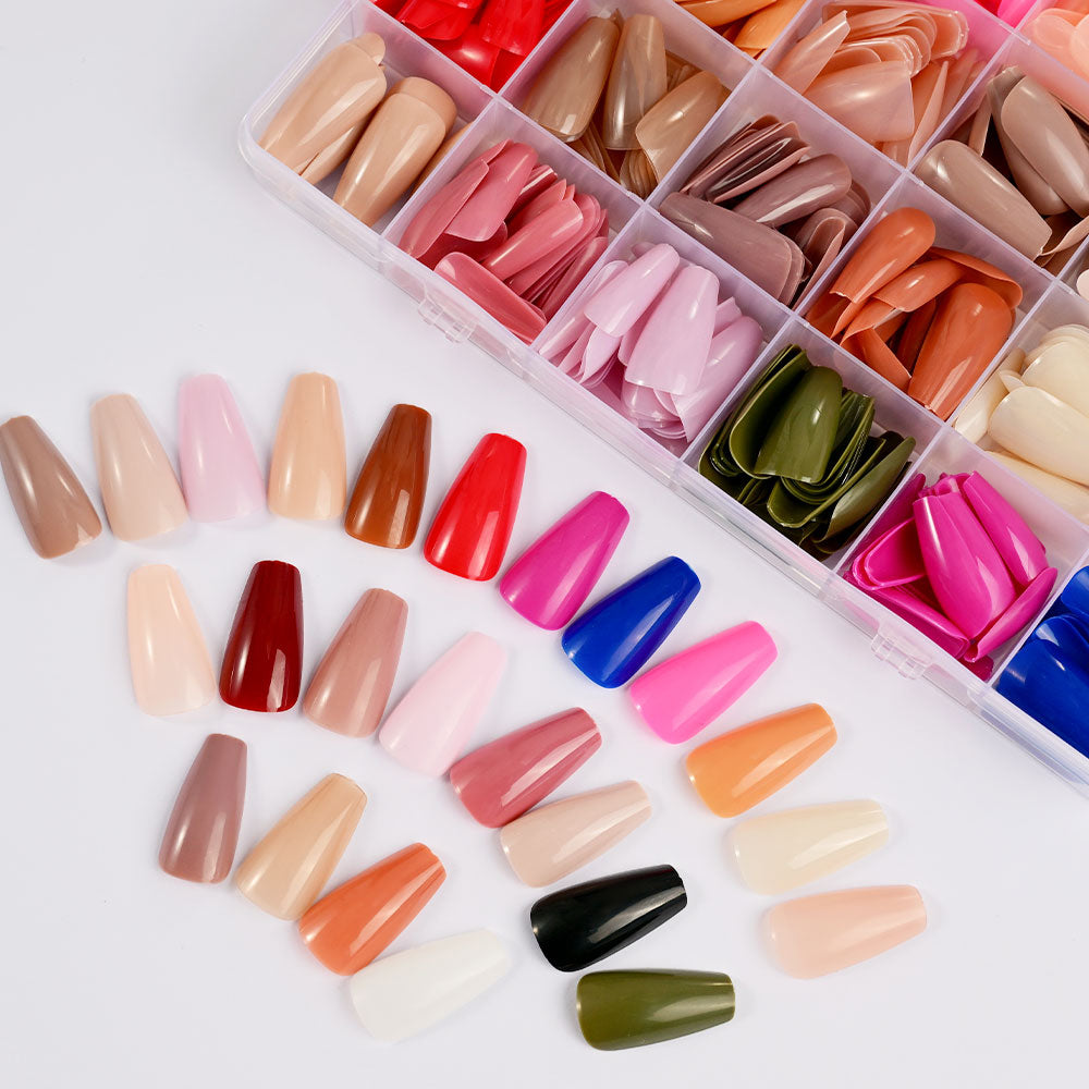 576Pcs Medium-Long Coffin Press-On Nails 💅 | Matte Full Cover False Nails